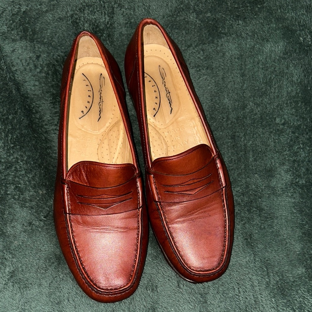 Santoni Addison Men’s Leather Loafers Made in Italy Size 9 Brown Penny